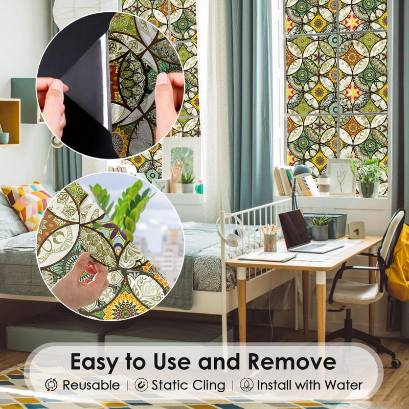 DKTIE Static Cling Decorative Window Film with Installation Tools Non Adhesive Privacy Film, Stained Glass Window Film for Bathroom Shower Door Heat Cotrol Anti UV, 17.7 x 78.7 Inch - Image 4